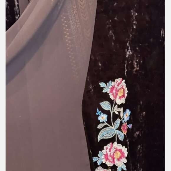 Andree By Unit Embroidered Floral Brown Crushed Velvet Boho Kimono Jacket Sz 1X - Picture 6 of 8